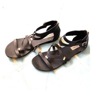 Steve Madden sandals, black with gold accents